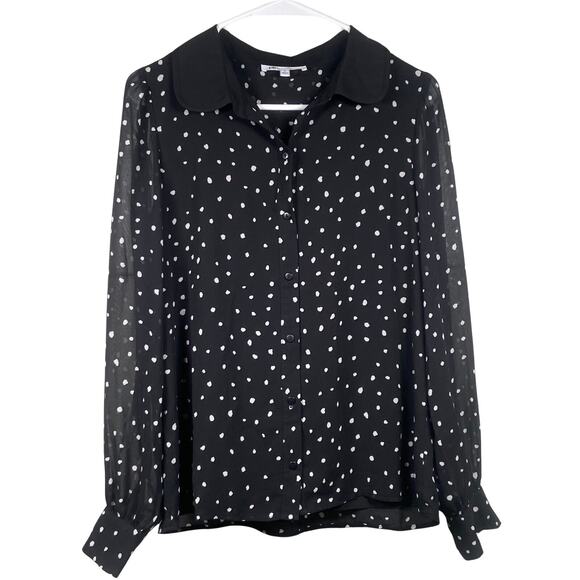 DR2 By Daniel Rainn Top Womens Size S Long Sleeve Blouse Abstract Sheer Sleeve - Picture 1 of 5